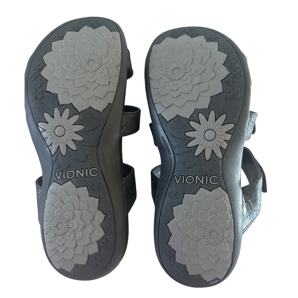 Vionic Amber Black Croc Embossed Adjustable Sandals Women 8 Orthotic Support - Picture 9 of 11
